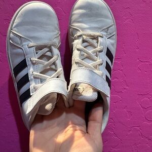 Adidas Kids White and Black Striped Sneakers